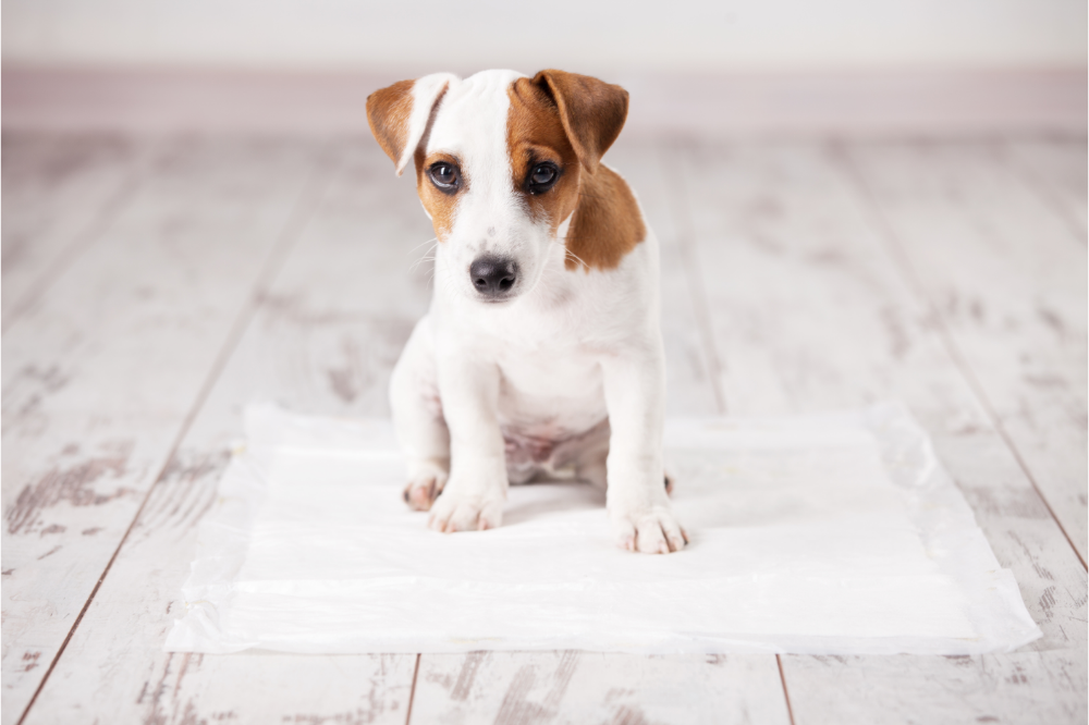 Cachorro no tapete higiênico