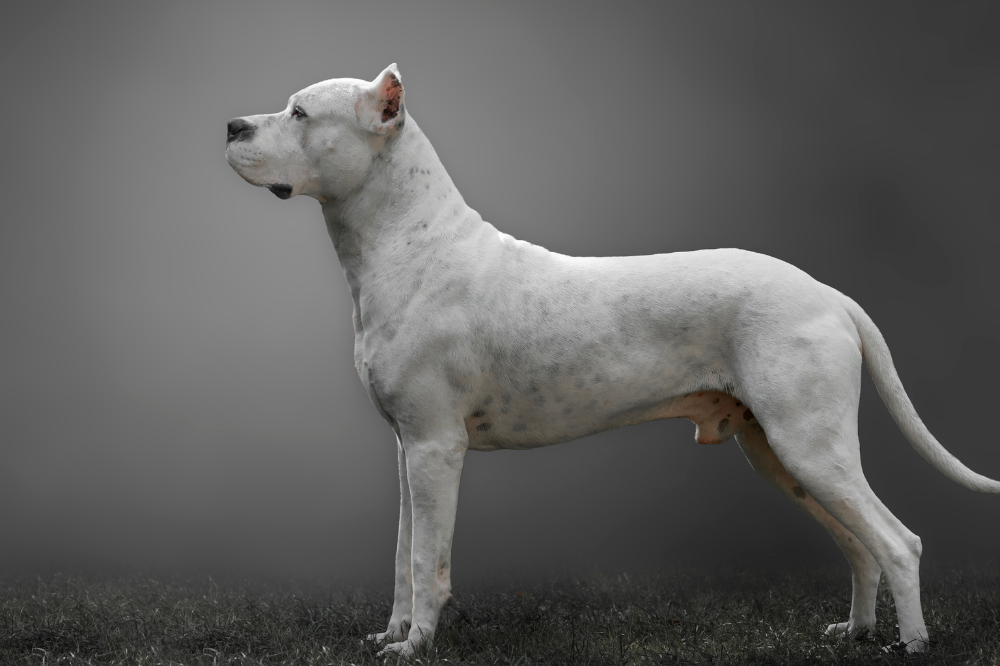 Cão Dogo argentino em pé